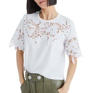 Veronica Beard White Lace Short Sleeve Tee